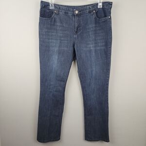 CJ Banks Straight Jeans Dark Blue High Risw Embroidered Sz 14W